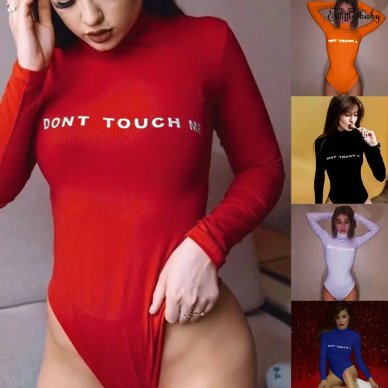 Women Fashion Basic Top Tee Romper High Neck Jumpsuit Casual Letter Printed Playsuit Cotton Long Sleeve Summer Bodysuit T Shirt | Женская