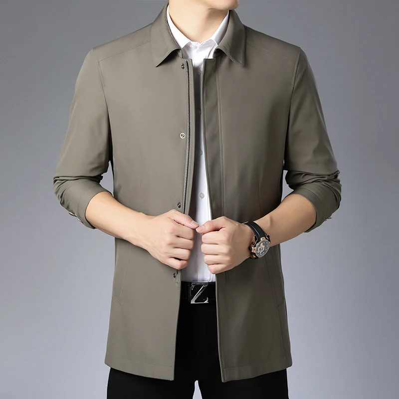 

Brand Fashion Men Slim Jackets Men's Casual Turn-down Collar Middle-aged business Black Coat LXW19058