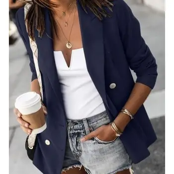 

Solid Color Long-Sleeved Blazer Coat Autumn Winter Turn-Down Collar Jacket Notched Button Small Suit