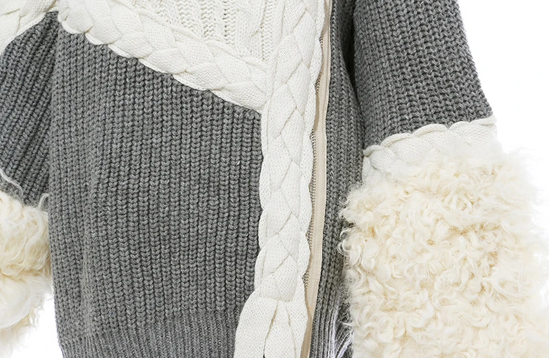 Patchwork Wool Knitting Women's Sweater Irregular Long Sleeve Collar Asymmetric Cardigans Woman Fashion Sweaters