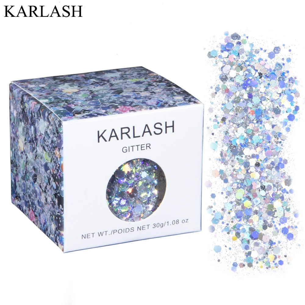 

KARLASH NEW Holographic Glitter Flakes Silver Laser Shine Nail Art Powder Aurora Shimmer Sequins for Nails Hair Body Decorations