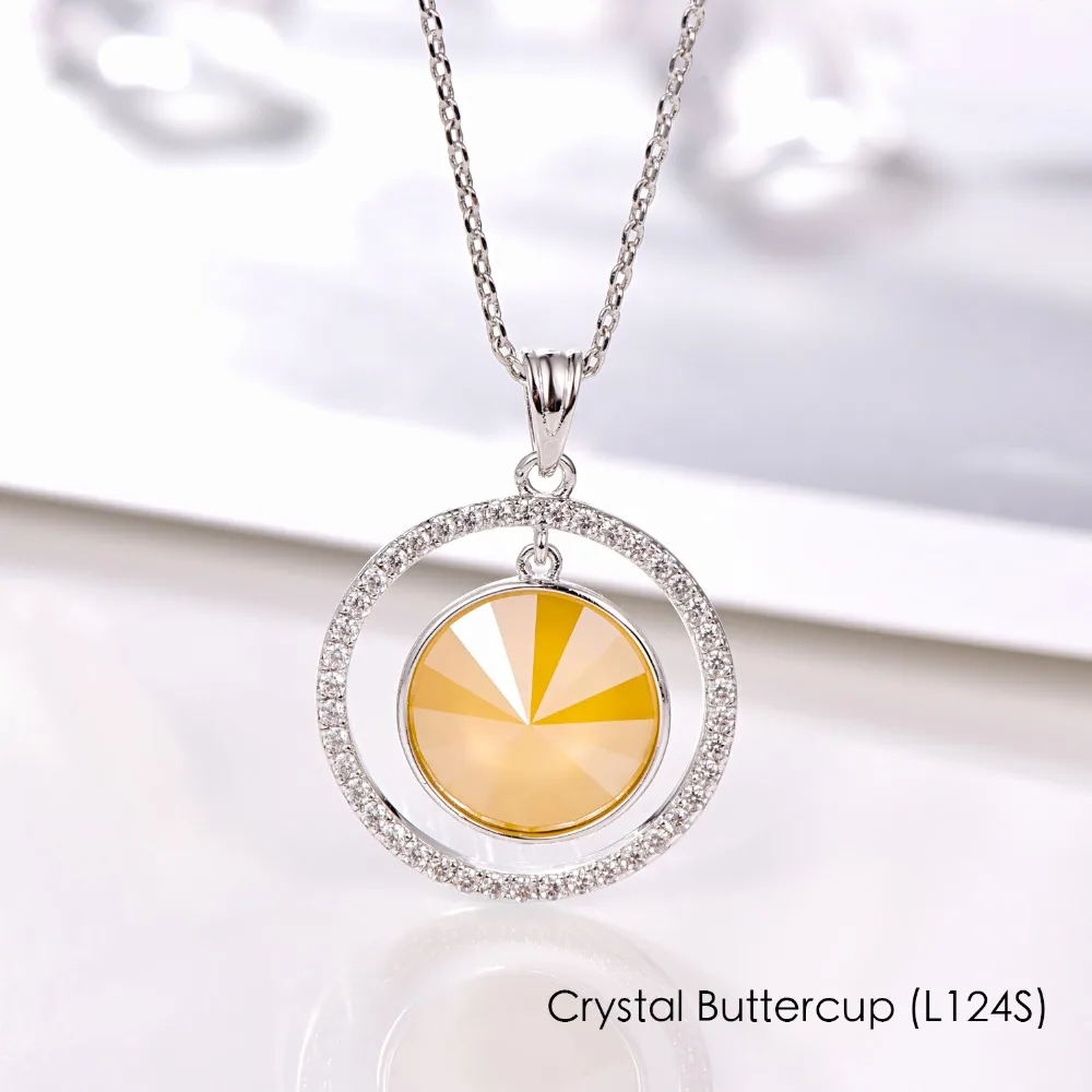 Настоящие кристаллы от Swarovski Rivoli камень ожерелье для женщин Мода Круглый серебряного цвета кулон ожерелье s Свадебная вечеринка ювелирные изделия