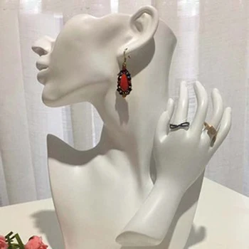 

Fashion Female Mannequin Half Head And Hand Display Eardrop Necklace Jewelry Bust For Earring Resin Mold Stand White Handiwork