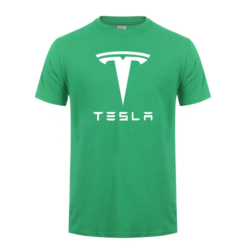 New Tesla Men T Shirts Short Sleeve Round Neck Ringer Letter Printed cotton Male Tees Casual Boy t-shirt Tops many colors - Цвет: greem-1