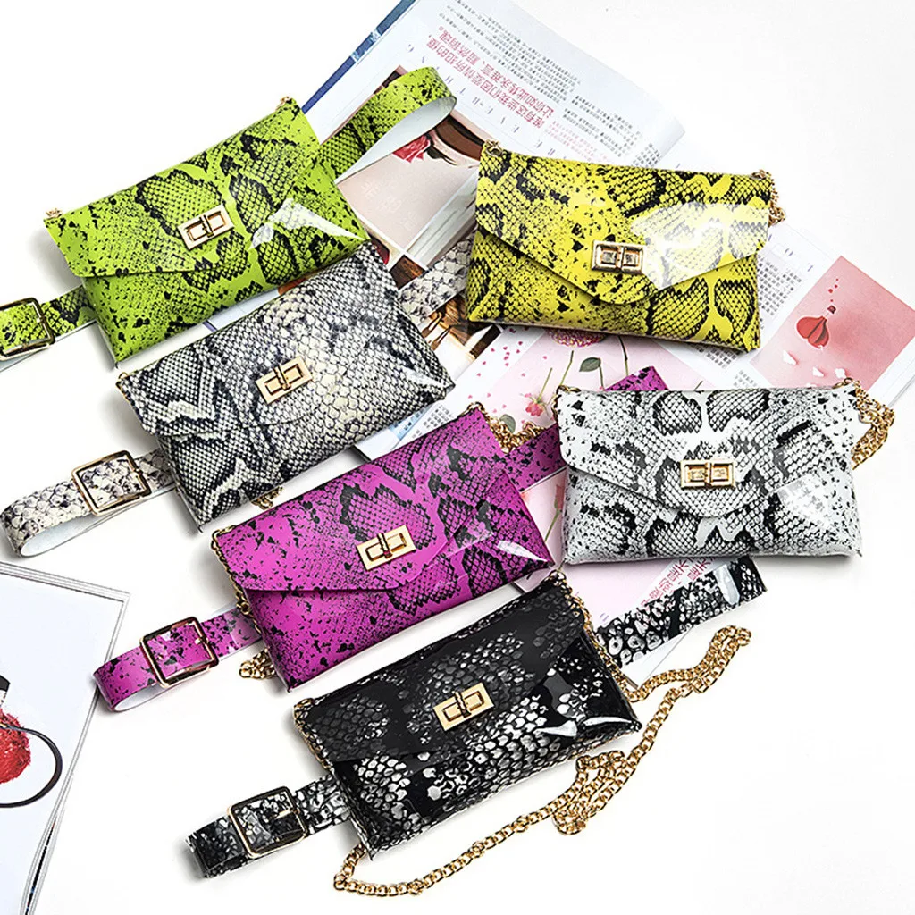 

Women's Snake Skin Print Waist Bag Fashion Leather Serpentine for Female Chain Envelope Shoulder Bag Belt New#25