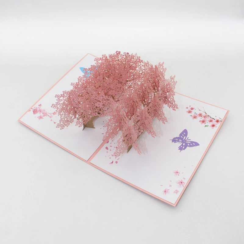  3D Handmade Butterfly Pink Sakura Forest Paper Invitation Greeting Card Wedding Party Valentine's D - 4.00031E+12