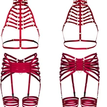 JLX. Жгут сексуальное женское белье набор Красный Готический чулки подвязки пояс женский укороченный Топ Открытый Грудь Жгут Бюстгальтер Панк рейв тело жгут Пояс