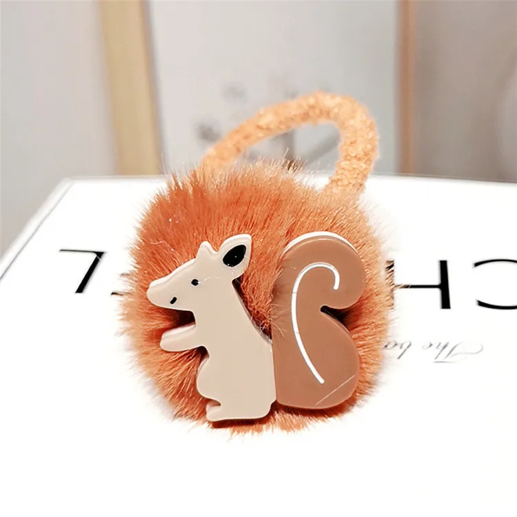 squirrel Милые Детские ободки для волос с плюшевыми помпонами из мультфильмов, Резиночки для девочек, детские Резиночки для волос с конским хвостом, аксессуары для волос - Цвет: squirrel