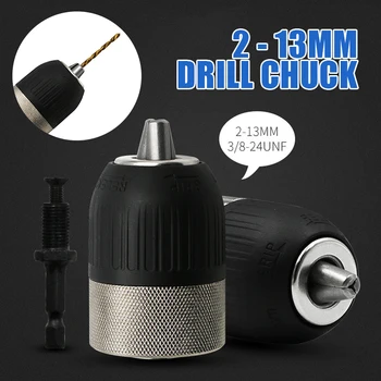 

2-13MM Keyless Quick Change Drill Chuck 3/8-24 UNF Thread Hex Shank Hand Clamp Drill Plastic Chuck Sleeves Power Tool Accessory
