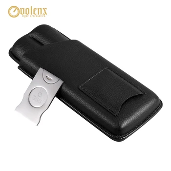 

VOLENX Soft PU Leather Cigar Case with Stainless Cutter Light Portable Travel Party Cigar Box Pocket Humidor Holder 2 Tubes