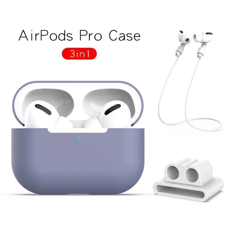 3 в 1 силиконовый чехол для Apple Airpods Pro Чехол для Airpods Pro защитный чехол Аксессуары для наушников - Цвет: purple