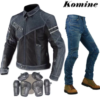 

For Komine JK-006 Denim Mesh Racing Suit Locomotive Anti-fall Clothing Motorcycle Riding Jacket Jeans Motocross Coat Pants Men