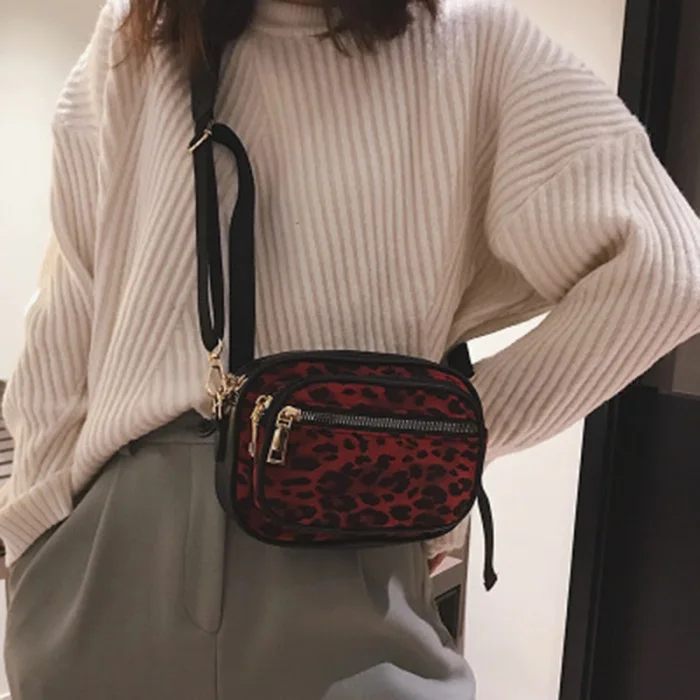 Leopard Print Messenger Bag Multiple Compartments Zipper Shoulder Crossbody Small Women Bag K-BEST
