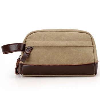 

Beige Zipper Men Travel Canvas Toiletry Bag Wash Shower Makeup Organizer Portable Case Pouch Faux Leather