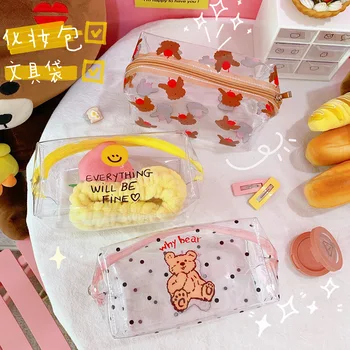 

Kawaii Pencil Bag 20cm*10.5cm Transparent Large-capacity Cosmetic Bag Cute Girl Student Waterproof Storage Bag School Stationery