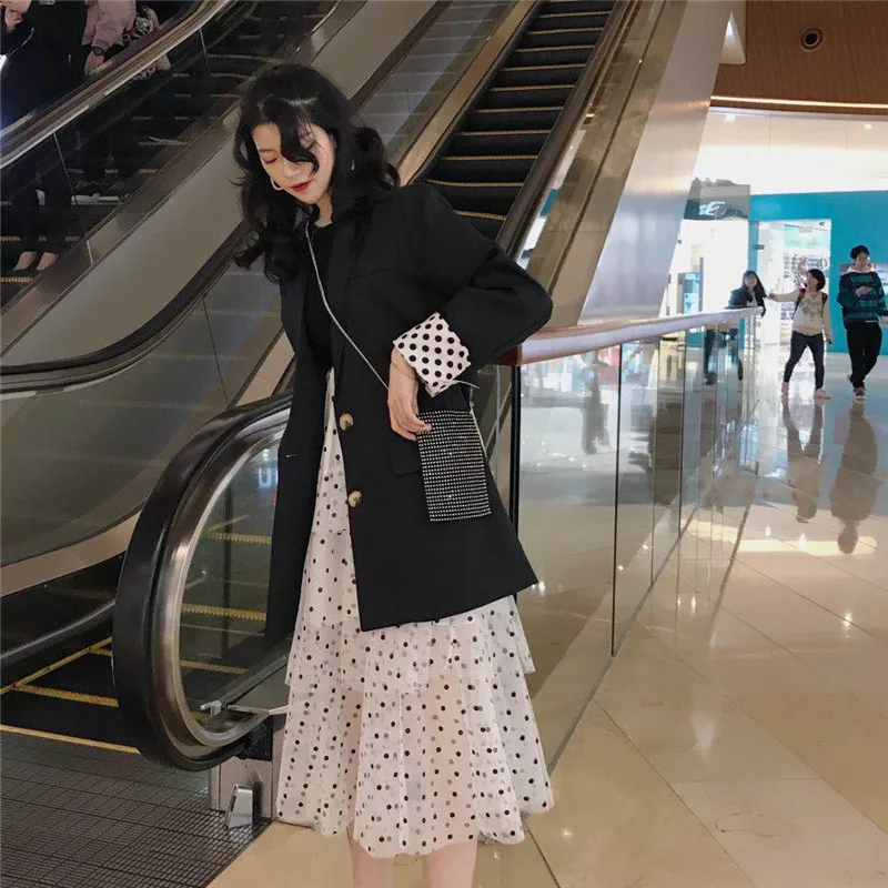 

8192 # Photo Shoot Net Price Autumn Clothing New Style Casual Black And White with Pattern Korean-style Loose-Fit Versatile Suit