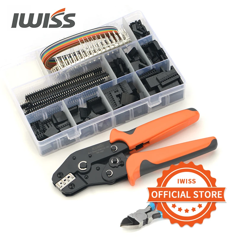 IWISS SN-28B Micro Terminals Crimping Plier For AWG28-18 Dupont Pins 1550PCS 2.54mm Pitch Wire-to-Wire Dupont Connector Kit