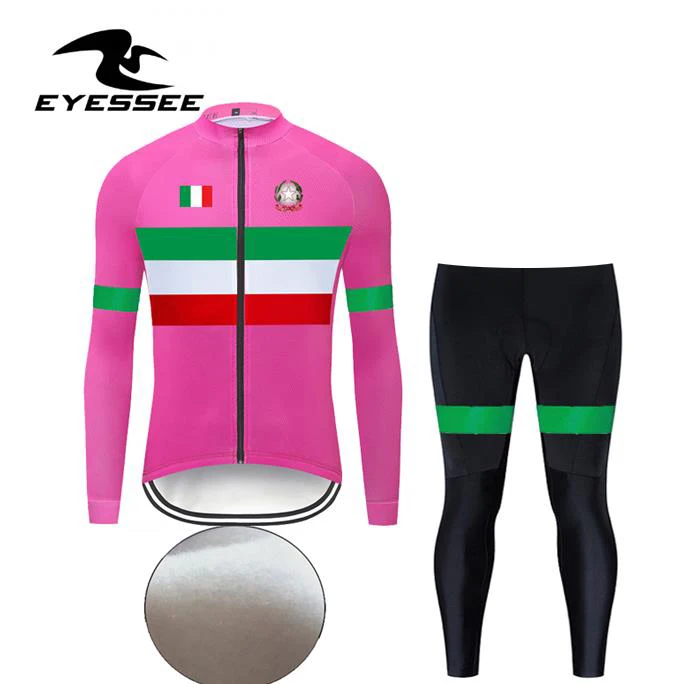 Long suit EYESSEE Новые итальянские Для мужчин зимние Термальность флис Велосипедная форма велоспорт костюм велосипед Джерси для езды на велосипеде Костюмы одежда с длинными рукавами - Цвет: Long suit