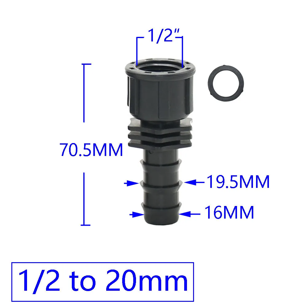 1/2 3/4 Female Male Thread To 1/2 3/4 1 Inch Garden Hose Barb Connector 16mm 20mm 25mm Plastic Hose Fitting 2 Pcs