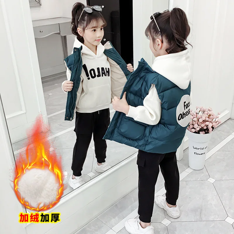 

2019 New Style Korean-style CHILDREN'S Suit Girls Winter Big Boy Children Back round Standard Three-piece Set Fashion Childrensw