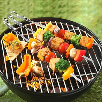 

Outdoor 10/6pcs Stainless Steel 410 Barbecue Skewers Camping Party Barbecue Large Flat Sign Skewers