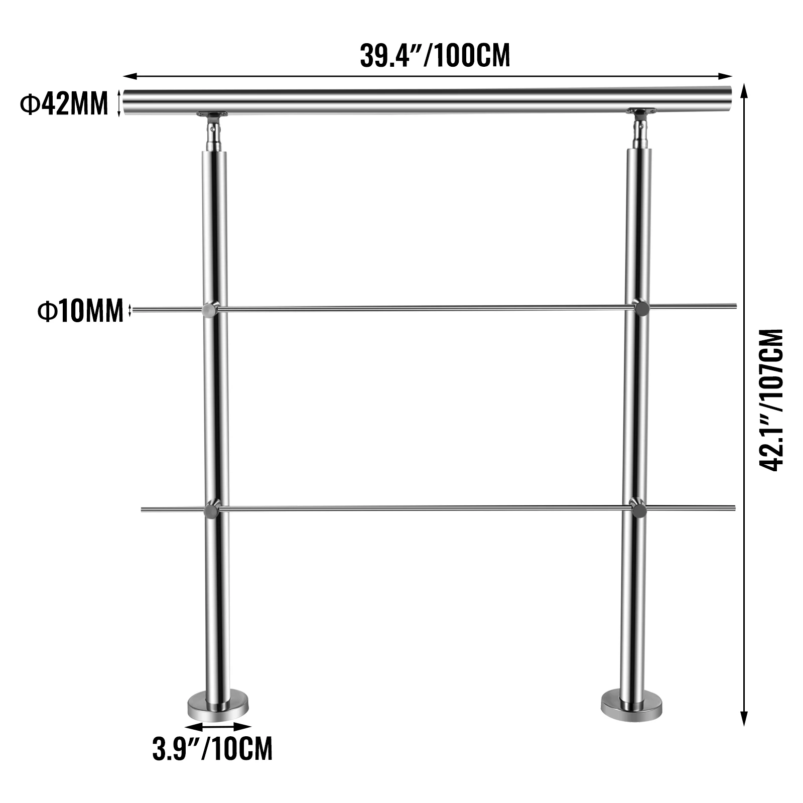 VEVOR 100/150 CM Handrail Stair Railing 2-5 Rail Safety Handrail Balustrade Stainless Steel With Cross Bars For Steps Railing