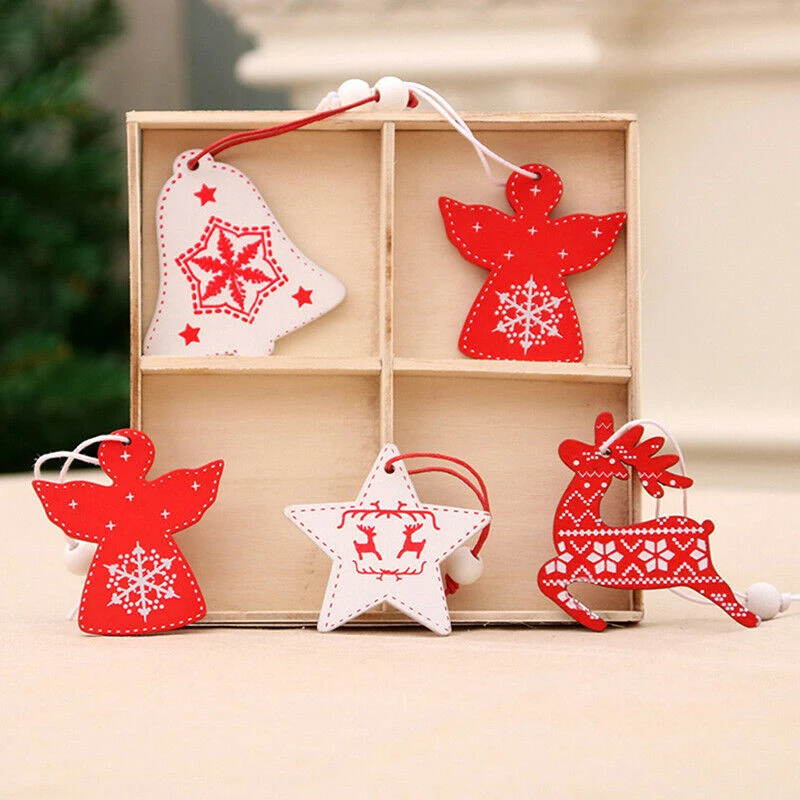 12 шт./кор. деревянные Рождественские Подвески Украшения Смешанные Jingle Bell/с изображением снеговика/оленя со звездами для детей Рождественская елка Подвесные Подарки Декор