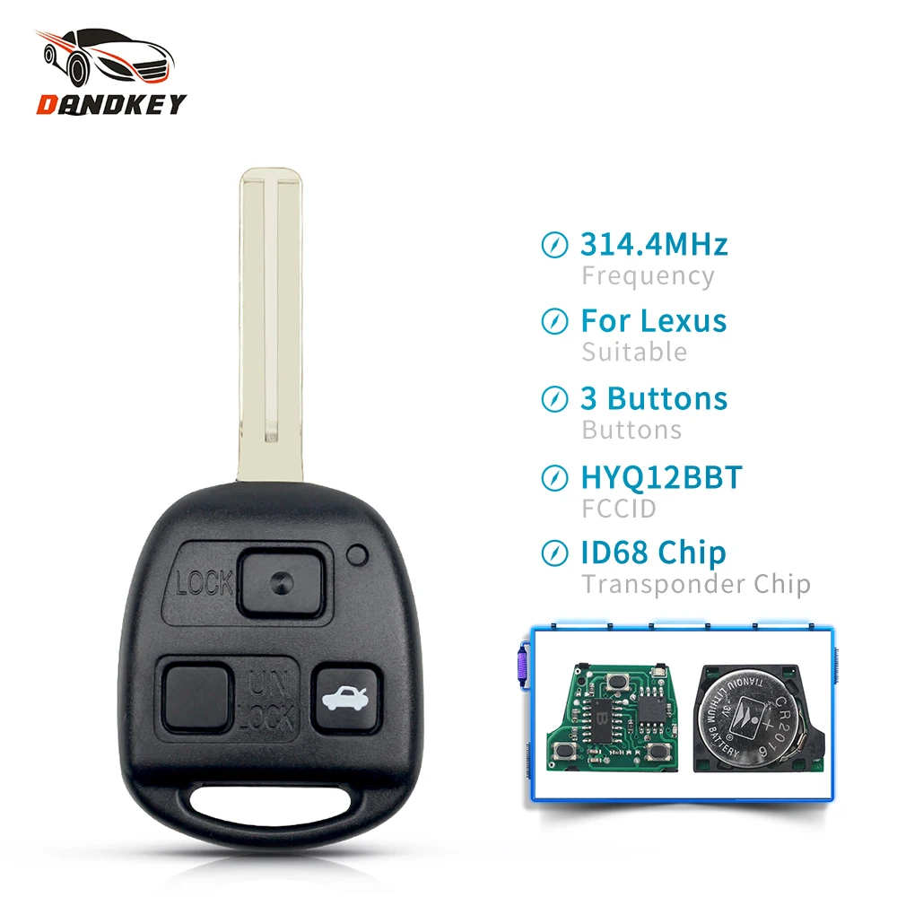 DANDKEY HYQ12BBT REPLACEMENT CAR REMOTE CONTROL KEY WITH 3 BUTTONS 4D67 CHIP 314.4MHZ FOB FOR LEXUS RX330 RX350 RX400H RX450H
