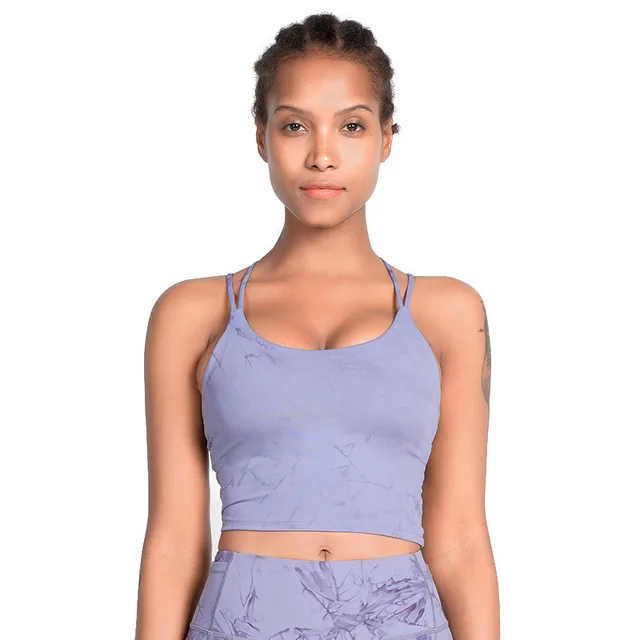 High Impact Women Sports Bras Top Yoga Vest Gym Fitness Clothing Antibacterial Cross Beauty Back Printing Tie-dye With Chest Pad Orlando Land