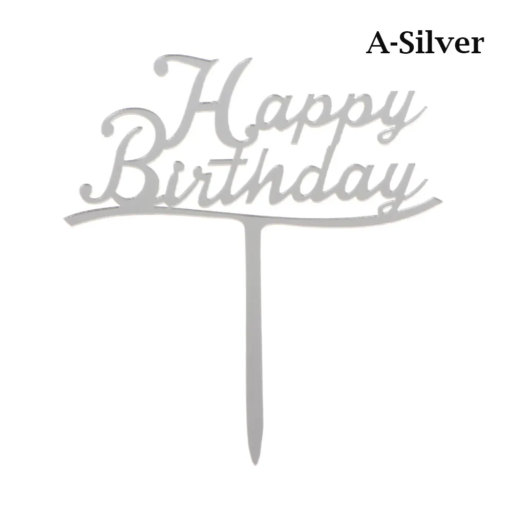 Акриловая выпечка вставка для торта Декор вечерние украшения 1 шт Блестящий Топпер для торта с днем рождения серебряный золотой черный розовый - Цвет: A-Silver