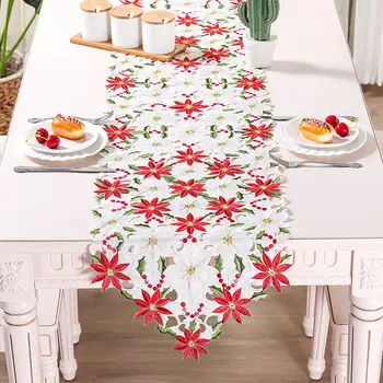 

38*176CM Christmas Embroidered Table Runner Hollow Embroidered Tablecloth Home Dining Table Coffee Table Decoration Tablecloth