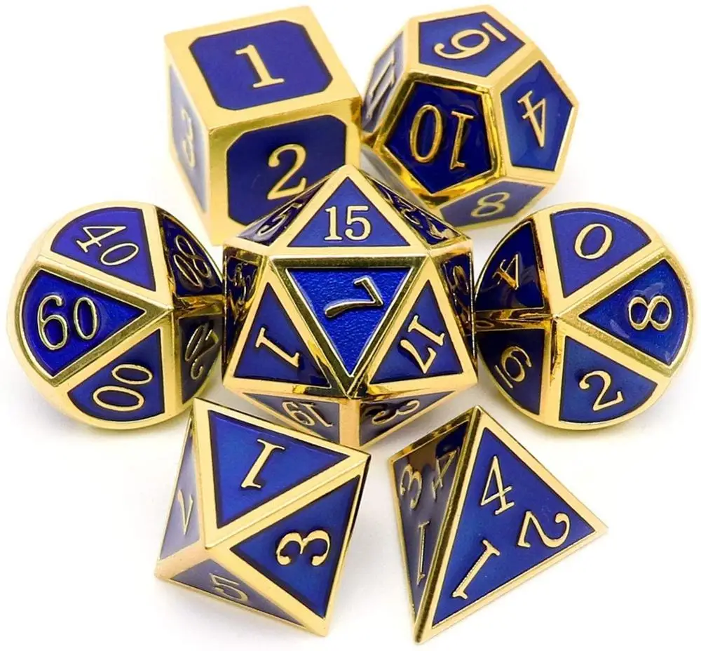 Металлические игральные кости DND набор 7 Die Золото Синий Металл D & для подземелья и