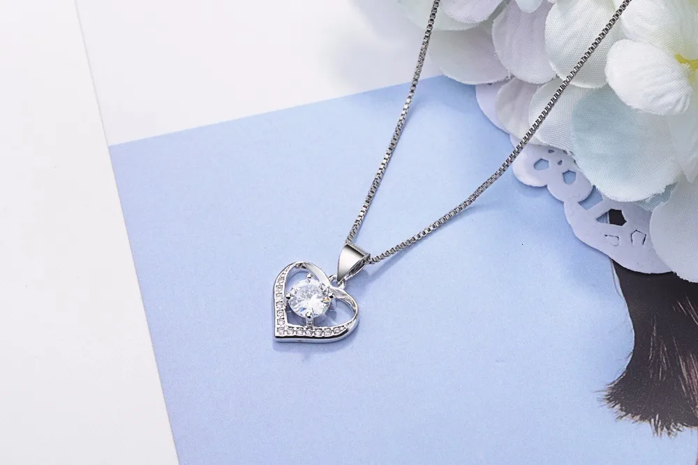 Pendant Necklace Silver Necklace Luxury Crystal Cz Heart Pendant Choker Necklace 925 Sterling Silver Chain Necklaces For Women Wedding Jewelry Gifts