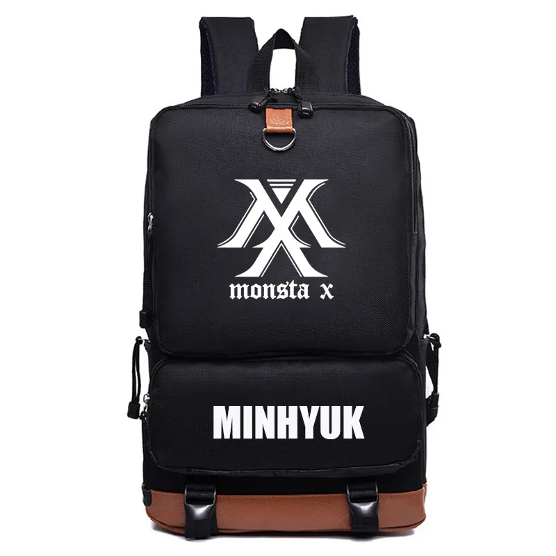 

Monsta X Celebrity Style Should Aid Backpack Canvas Fashion Middle School Students Computer Backpack Versatile Large Capacity Sc