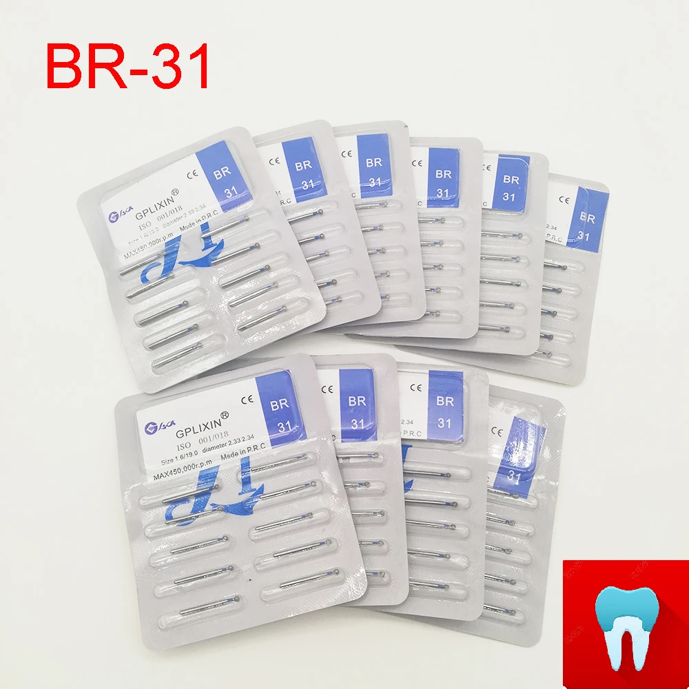 10 шт./упак. BR-31 зубные Алмазные Боры сверла стоматология боры Dia-Burs для высокоскоростной ручной манипулятор диаметр 1,6 мм стоматологические инструменты
