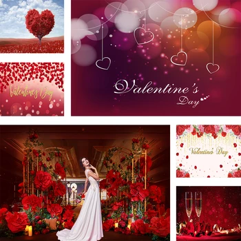 

Valentine's Day Backdrop For Party Rose Decoration Wedding Red Love Photo Background Studio Bokeh Glitter Wooden Valentine Props