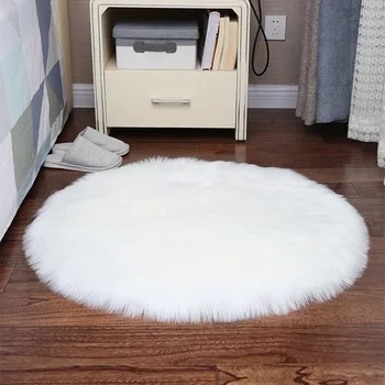 

Round long plush wool rugs white computer chair mat soft bedroom sheepskin imitation carpet