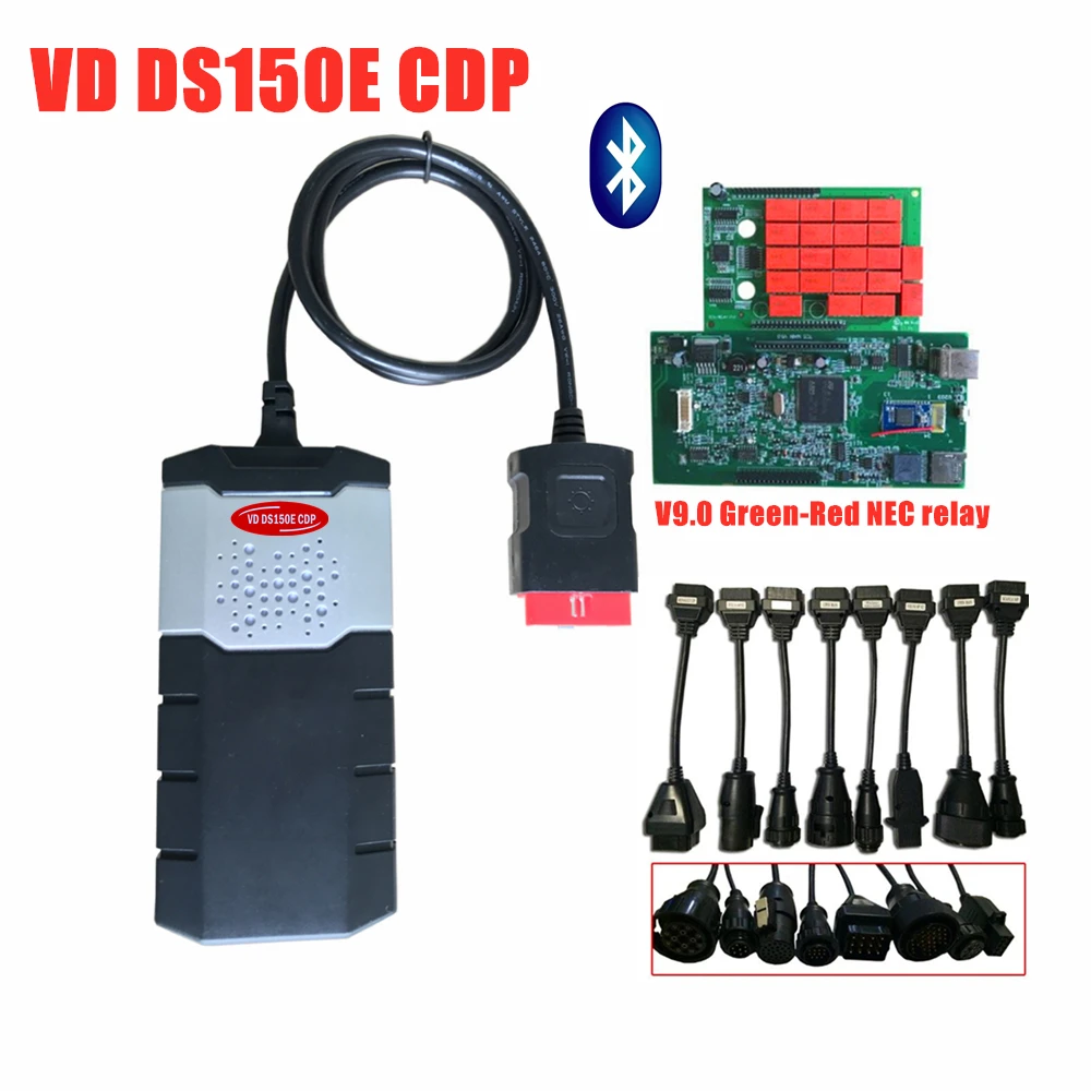 

VD DS150E CDP 2016.00 keygen for delphis with Bluetooth V9.0 new VCI scanner car truck obd2 diagnostic tool + 8pcs truck cables