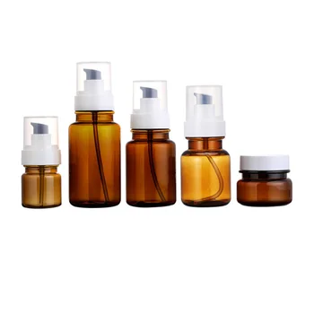 

1 Set 5pcs Dispenser Bottle Cream Lotion Container Tea Color Packaging Bottle for Women
