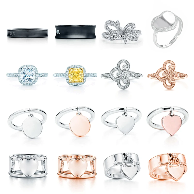 

JZ 04 TFX TTFF RLLEN Quality Original 925 Sterling Silver Elegant Classic Ring with LOGO Silver Rose Gold Jewerly for Women
