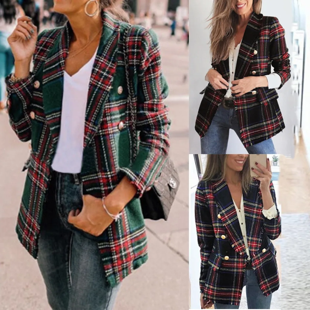 Vetement femme 2019 Женская осенне зимняя клетчатая Двусторонняя одежда с длинным