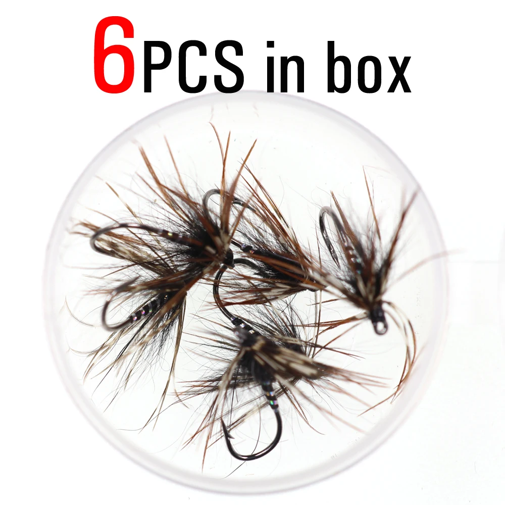 Black 6pcs ICERIO 6 шт. мягкие Hackle Wet Fly Tenkara Nymph крючок для завязывания мух форель Рыбалка муха приманки#12 - Цвет: Black 6pcs