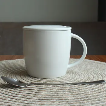 

Ceramic Mug with Covered Spoon Couple Mug Mug Coffee Milk Steel Cup The Office Tv Mug Handmade Ceramic Mug Vintage White HH50MK