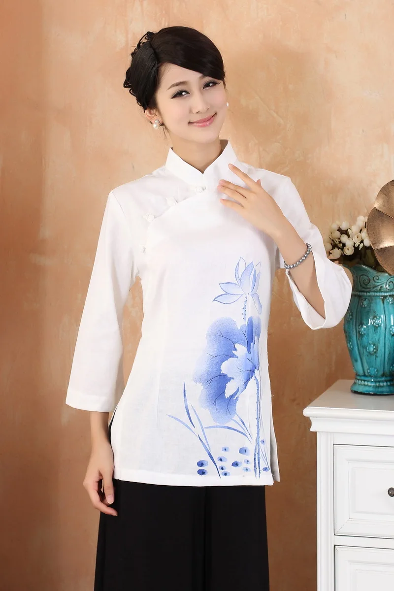 

2018 Spring And Summer College Style Versatile Cotton Linen Shirt Ethnic-Style WOMEN'S Dress Three-quarter-length Sleeve Flax Sh