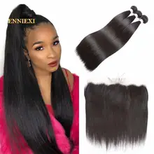 

Straight Hair Bundles with Closure Brazilian Straight Virgin Hair 3 Bundles with Lace Closure Free Part Human Hair Natural Color
