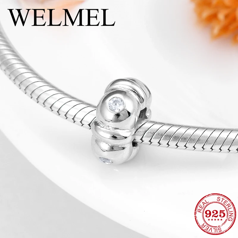 

Hot 925 Sterling Silver Fashion Design Clear CZ fine spacer beads Fit Original Pandora Charm Bracelet Jewelry making 2018