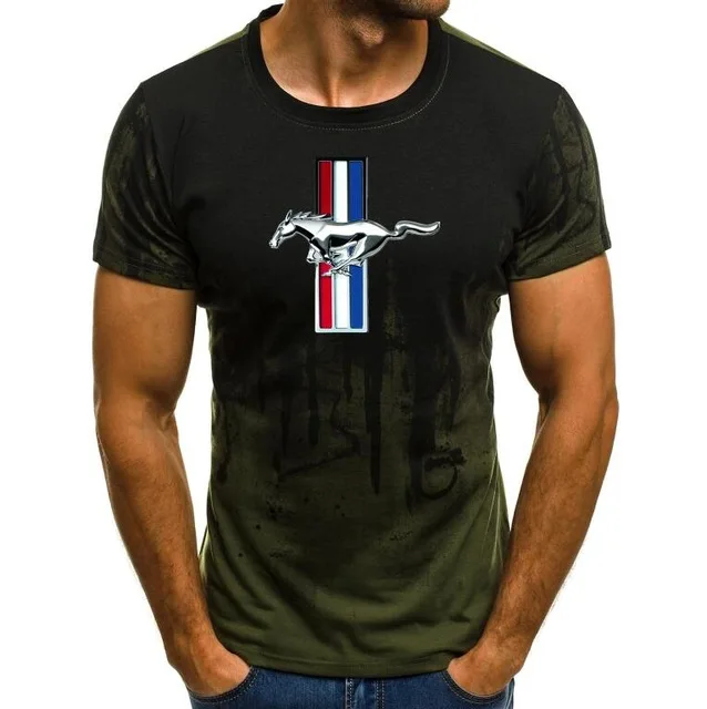Ford Mustang T-shirt Men Gradient Color Short Sleeve Beefy Muscle Basic Solid Blouse Tee Shirt Top Casual Funny Tshirt Summer N |