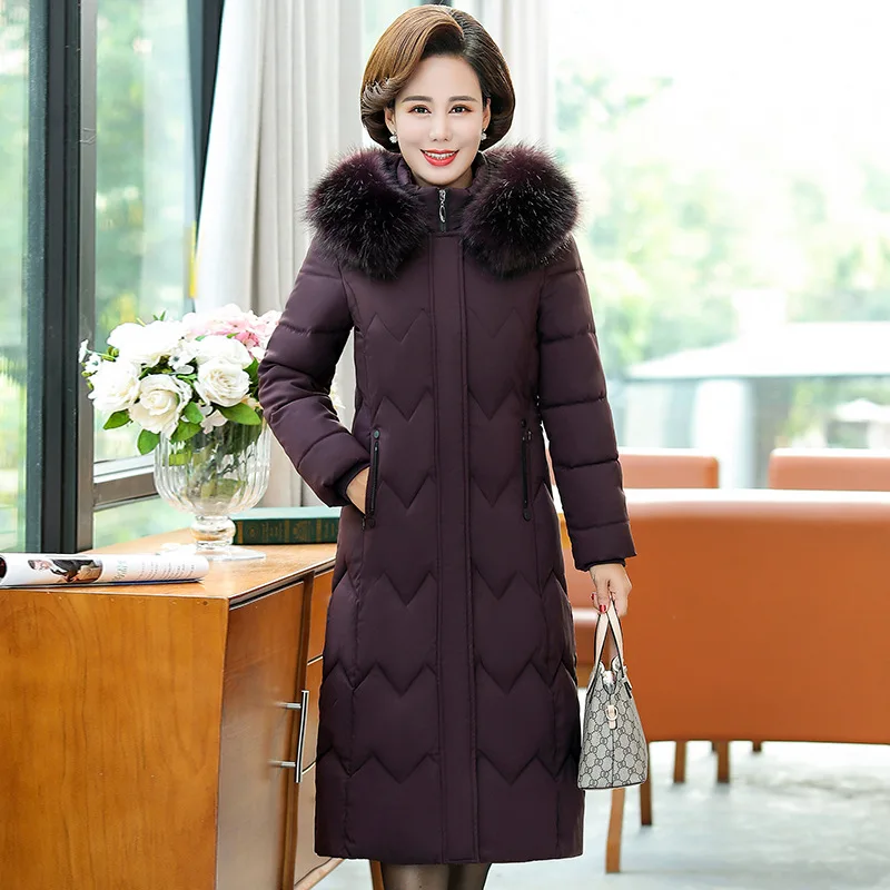 

Middle-aged Cotton-padded Clothes Female Winter 2019 New Style Long Cotton-padded Jacket Middle-aged Women Dress Thick down Jack
