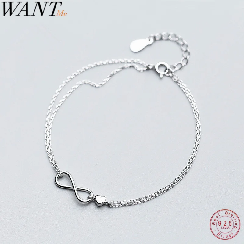 Infinite Love Infinity Sign and Heart Sterling Silver Anklet or Bracelet 