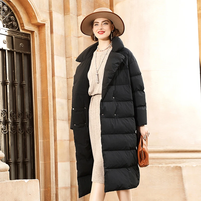 Женский зимний пуховик большого размера Новая модная двубортная женская верхняя одежда оверсайз с длинным рукавом теплое пальто YNZZU 9O106